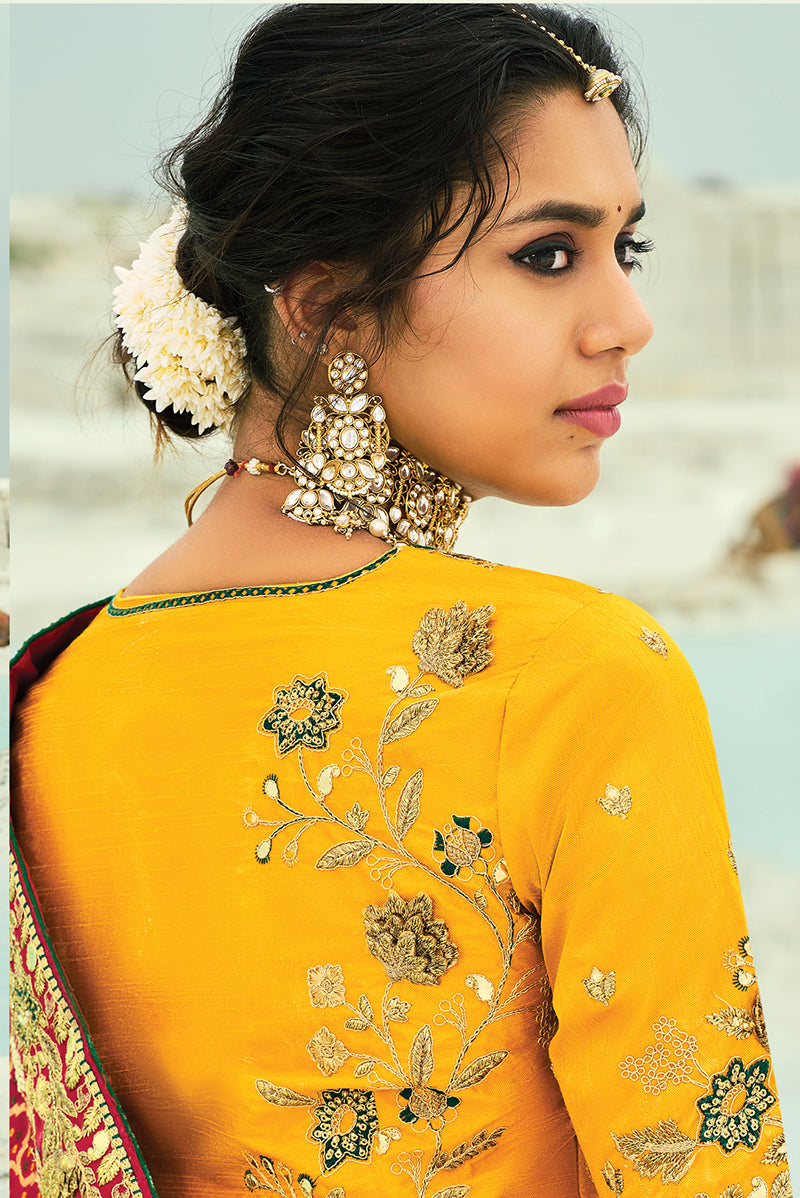 Monjolika Fashion Multicolor Embroidered Georgette Bandhej Designer Saree - Distacart
