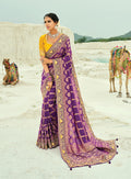 Monjolika Fashion Purple Embroidered Georgette Bandhej Designer Saree - Distacart