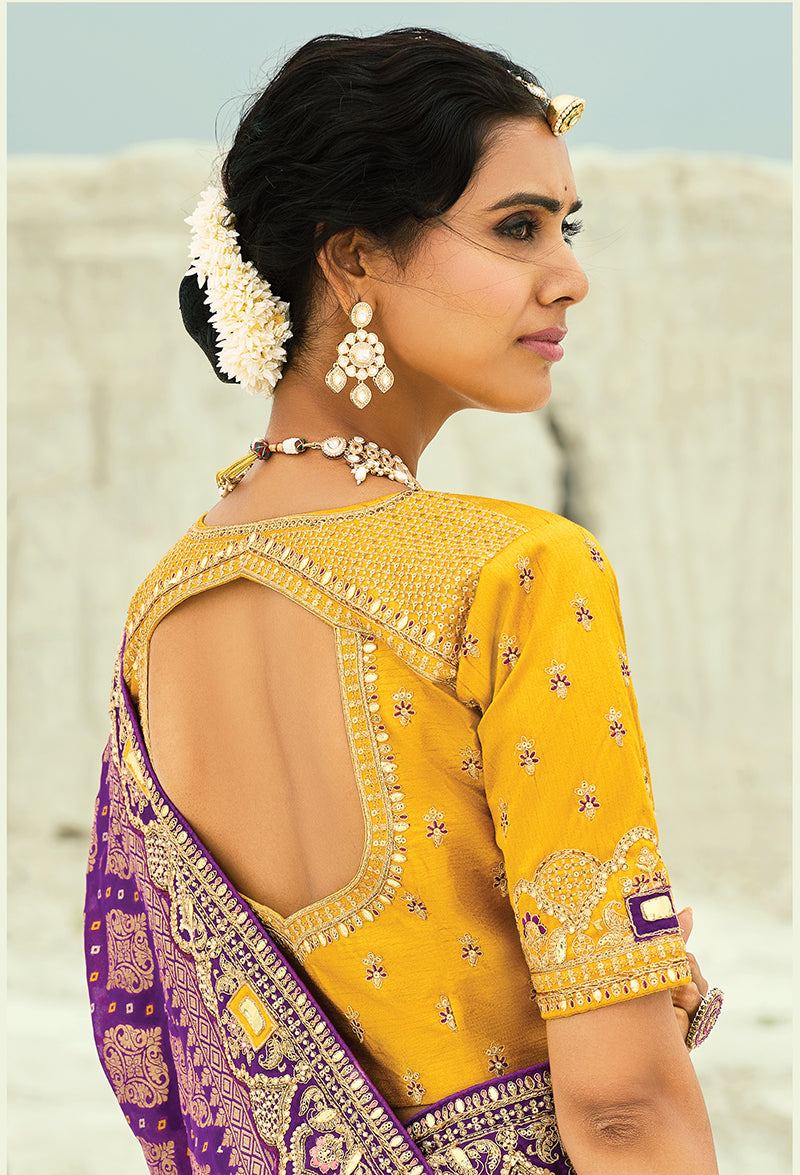 Monjolika Fashion Purple Embroidered Georgette Bandhej Designer Saree - Distacart