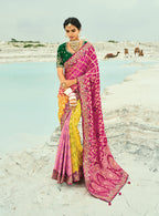 Monjolika Fashion Multicolor Embroidered Georgette Bandhej Designer Saree - Distacart