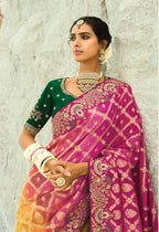 Monjolika Fashion Multicolor Embroidered Georgette Bandhej Designer Saree - Distacart