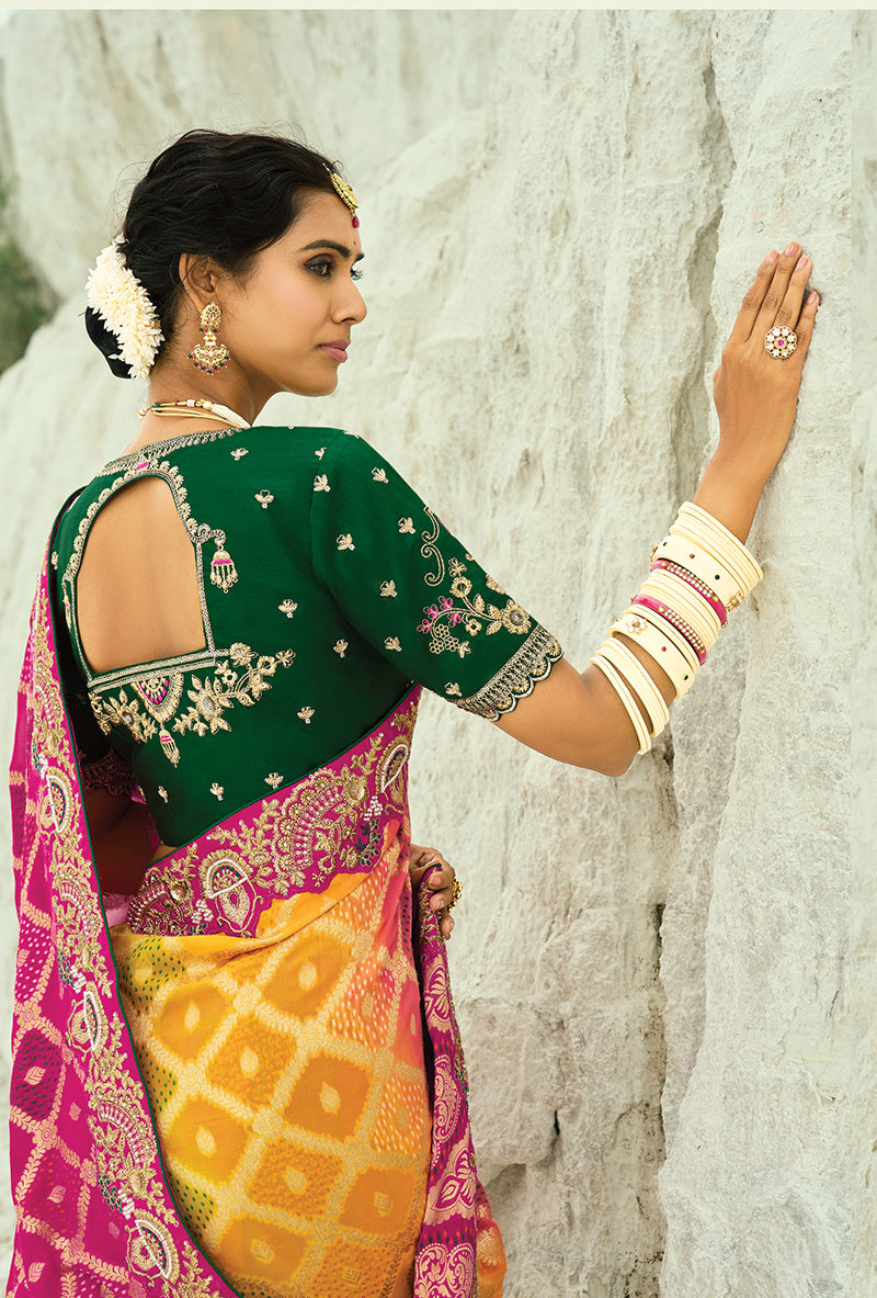 Monjolika Fashion Multicolor Embroidered Georgette Bandhej Designer Saree - Distacart