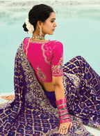 Monjolika Fashion Violet Embroidered Georgette Bandhej Designer Saree - Distacart