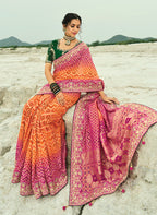 Monjolika Fashion Multicolor Embroidered Georgette Bandhej Designer Saree - Distacart