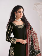 Monjolika Fashion Embroidered Chanderi Silk Black Mirror Work Salwar Kameez - Distacart
