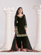 Monjolika Fashion Embroidered Chanderi Silk Black Mirror Work Salwar Kameez - Distacart