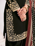 Monjolika Fashion Embroidered Chanderi Silk Black Mirror Work Salwar Kameez - Distacart