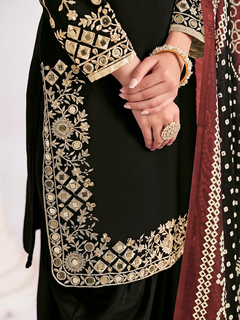 Monjolika Fashion Embroidered Chanderi Silk Black Mirror Work Salwar Kameez - Distacart
