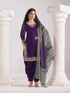 Monjolika Fashion Embroidered Chanderi Silk Purple Mirror Work Salwar Kameez - Distacart