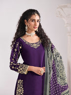 Monjolika Fashion Embroidered Chanderi Silk Purple Mirror Work Salwar Kameez - Distacart