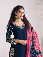Monjolika Fashion Embroidered Chanderi Silk Navy Blue Mirror Work Salwar Kameez - Distacart