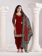 Monjolika Fashion Embroidered Chanderi Silk Maroon Mirror Work Salwar Kameez - Distacart