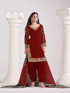Monjolika Fashion Embroidered Chanderi Silk Maroon Mirror Work Salwar Kameez - Distacart