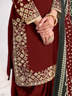 Monjolika Fashion Embroidered Chanderi Silk Maroon Mirror Work Salwar Kameez - Distacart