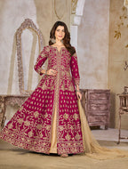 Monjolika Fashion Rani Pink Color Art Silk Embroidered Anarkali Salwar Kameez - Distacart