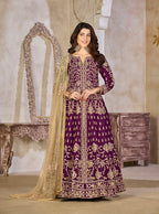 Monjolika Fashion Purple Color Art Silk Embroidered Anarkali Salwar Kameez - Distacart