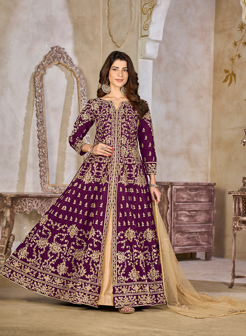 Monjolika Fashion Purple Color Art Silk Embroidered Anarkali Salwar Kameez - Distacart