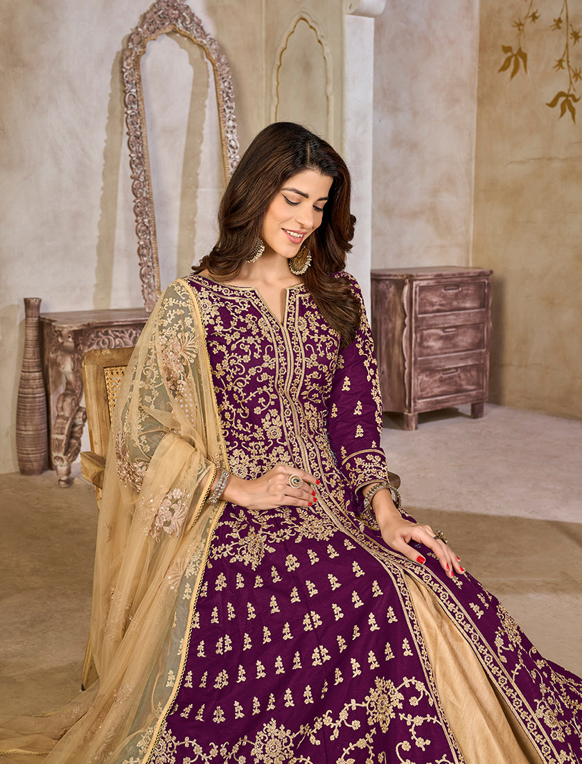 Monjolika Fashion Purple Color Art Silk Embroidered Anarkali Salwar Kameez - Distacart