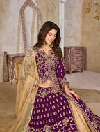 Monjolika Fashion Purple Color Art Silk Embroidered Anarkali Salwar Kameez - Distacart