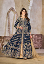 Monjolika Fashion Navy Blue Color Art Silk Embroidered Anarkali Salwar Kameez - Distacart