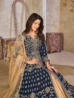 Monjolika Fashion Navy Blue Color Art Silk Embroidered Anarkali Salwar Kameez - Distacart
