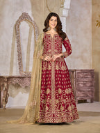 Monjolika Fashion Maroon Color Art Silk Embroidered Anarkali Salwar Kameez - Distacart