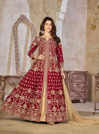 Monjolika Fashion Maroon Color Art Silk Embroidered Anarkali Salwar Kameez - Distacart