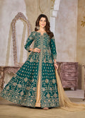 Monjolika Fashion Teal Color Art Silk Embroidered Anarkali Salwar Kameez - Distacart