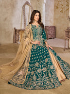Monjolika Fashion Teal Color Art Silk Embroidered Anarkali Salwar Kameez - Distacart