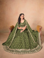 Monjolika Fashion Organza Embroidered Olive Green Designer Long Lehenga Choli