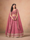 Monjolika Fashion Organza Embroidered Pink Designer Long Lehenga Choli