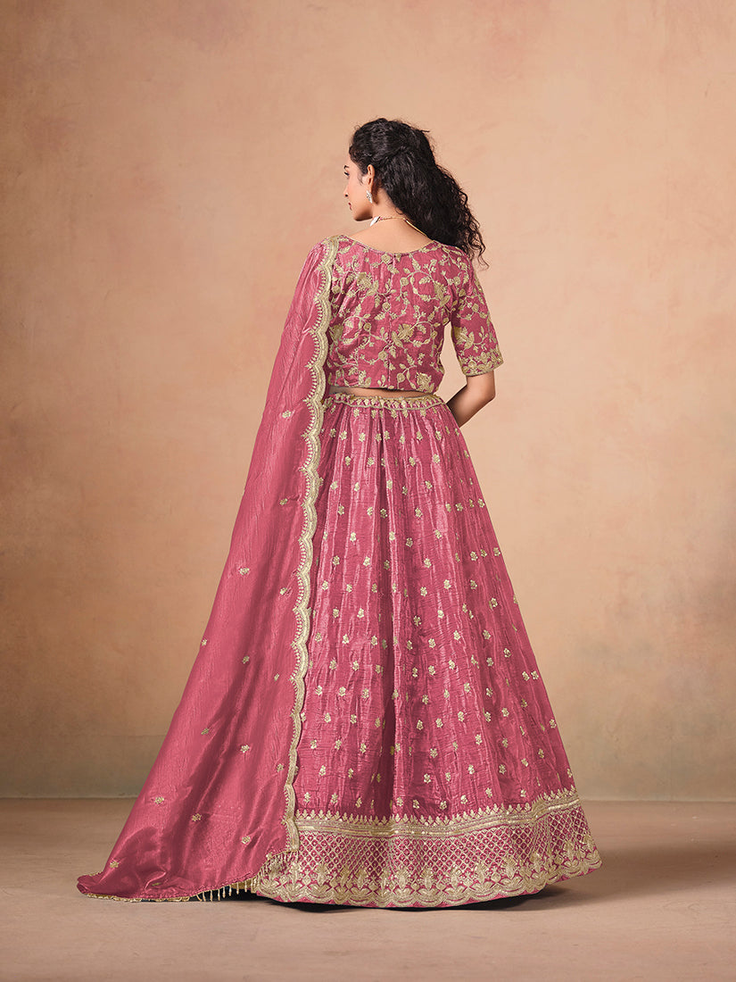 Monjolika Fashion Organza Embroidered Pink Designer Long Lehenga Choli