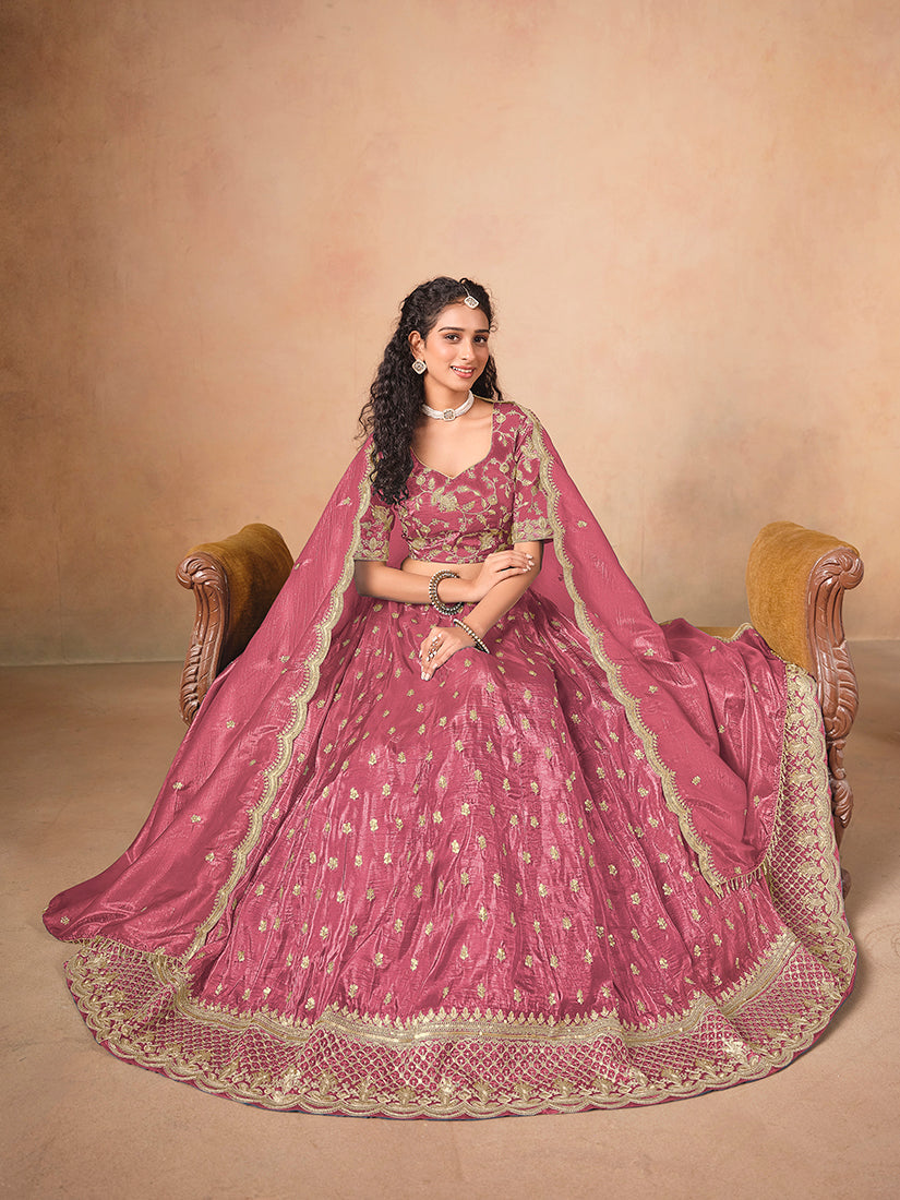 Monjolika Fashion Organza Embroidered Pink Designer Long Lehenga Choli