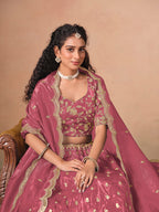 Monjolika Fashion Organza Embroidered Pink Designer Long Lehenga Choli