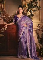 Monjolika Fashion Designer Purple Tissue Organza Saree With All Over Butta Work & Heavy Stone Embellished Border - Distacart