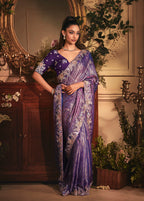 Monjolika Fashion Designer Purple Tissue Organza Saree With All Over Butta Work & Heavy Stone Embellished Border - Distacart