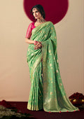 Monjolika Fashion Viscose Silk Green Saree With Rich Zari Weaving & Designer Tassels - Distacart