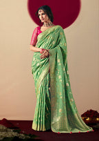 Monjolika Fashion Viscose Silk Green Saree With Rich Zari Weaving & Designer Tassels - Distacart