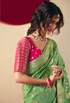 Monjolika Fashion Viscose Silk Green Saree With Rich Zari Weaving & Designer Tassels - Distacart