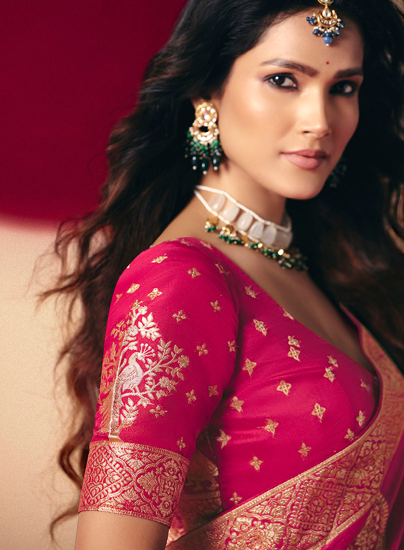 Monjolika Fashion Viscose Silk Rani Pink Saree With Rich Zari Weaving & Designer Tassels - Distacart
