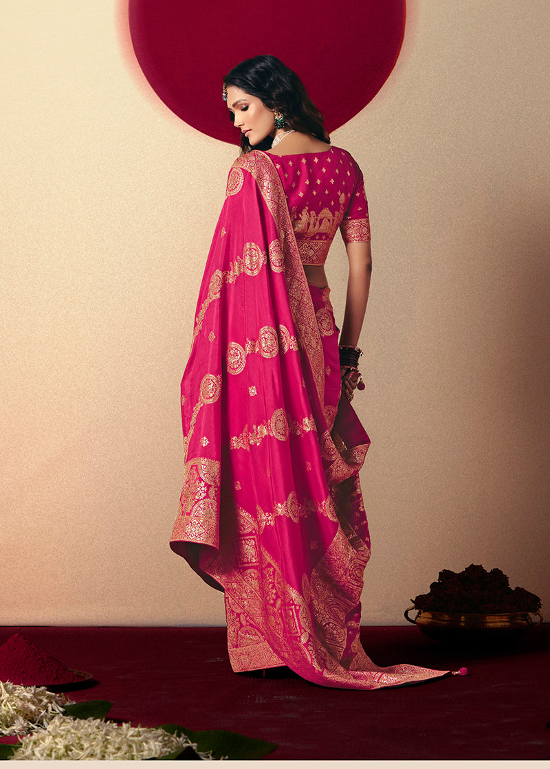 Monjolika Fashion Viscose Silk Rani Pink Saree With Rich Zari Weaving & Designer Tassels - Distacart
