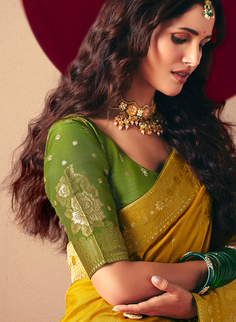 Monjolika Fashion Viscose Silk Mustard Saree With Rich Zari Weaving & Designer Tassels - Distacart