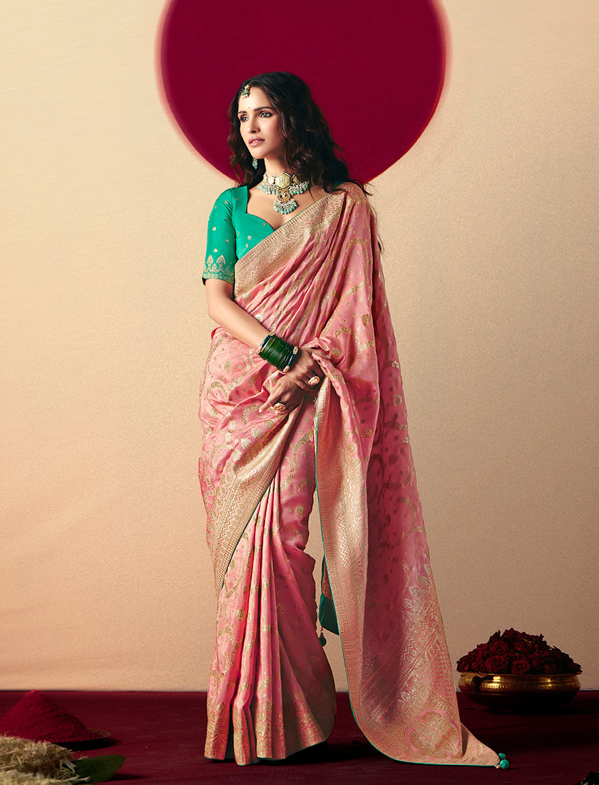 Monjolika Fashion Viscose Silk Light Pink Saree With Rich Zari Weaving & Designer Tassels - Distacart