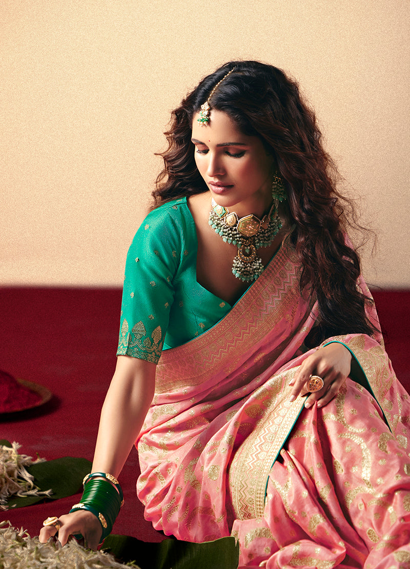 Monjolika Fashion Viscose Silk Light Pink Saree With Rich Zari Weaving & Designer Tassels - Distacart