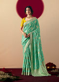 Monjolika Fashion Viscose Silk Sea Green Saree With Rich Zari Weaving & Designer Tassels - Distacart