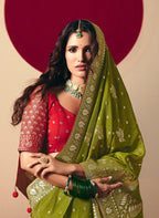 Monjolika Fashion Viscose Silk Olive Green Saree With Rich Zari Weaving & Designer Tassels - Distacart