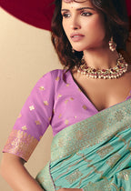 Monjolika Fashion Viscose Silk Aqua Blue Saree With Rich Zari Weaving & Designer Tassels - Distacart