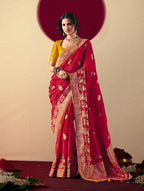 Monjolika Fashion Viscose Silk Red Saree With Rich Zari Weaving & Designer Tassels - Distacart