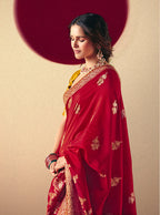 Monjolika Fashion Viscose Silk Red Saree With Rich Zari Weaving & Designer Tassels - Distacart