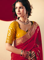 Monjolika Fashion Viscose Silk Red Saree With Rich Zari Weaving & Designer Tassels - Distacart